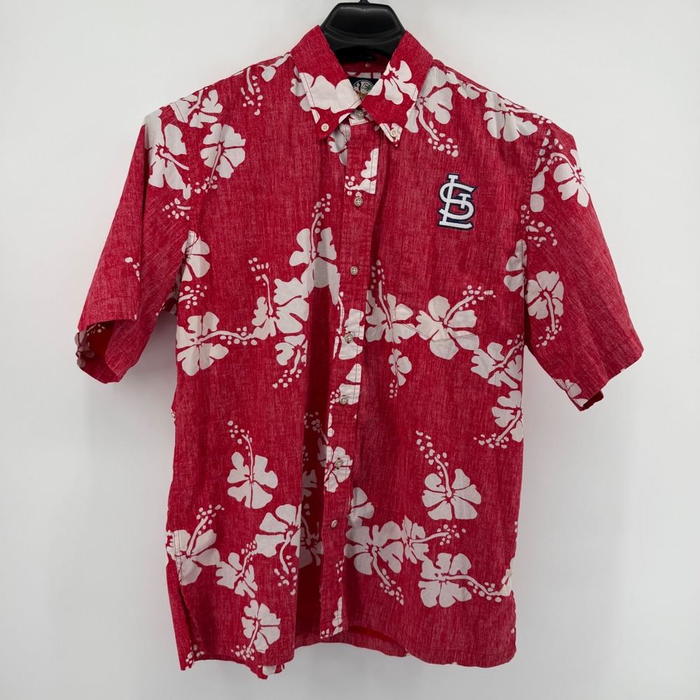 Reyn Spooner Shirt Men's Large Red St Louis Cardinals MLB Hawaiian Reverse Print